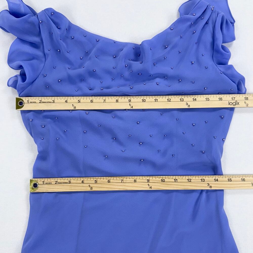 S.L. Fashions Vintage 90s Whimsy Drape Ruffle Slip Dress Women's 8 Blue - Picture 14 of 16